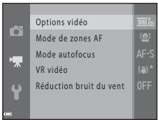 NIKON COOLPIX L830 - Fonctions que vous pouvez régler à l'aide de la commande MENU (menu Clip video) - 1