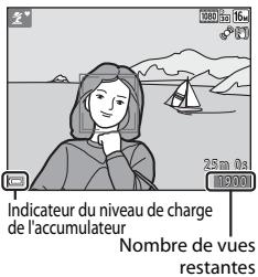 NIKON COOLPIX L830 - Vérifiez l'indicateur du niveau de charge de l'accumulateur et le nombre de vues restantes. Indicateur du niveau de charge de l'accumulateur - 1