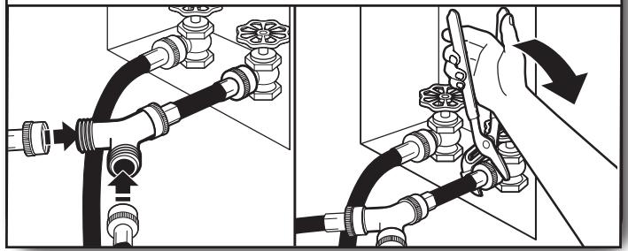 WHIRLPOOL WGD70HEBW - INSTALLATION GUIDE - Fixer le long tuyau au raccord en "Y" et serrer les raccords - 1