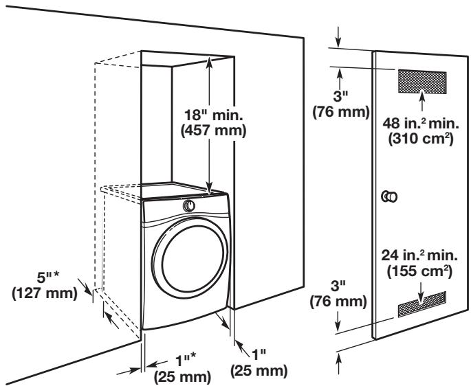 WHIRLPOOL WGD70HEBW - INSTALLATION GUIDE - Espacement pour une installation dans un encastrement ou dans un placard - 1