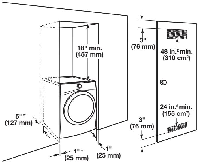 WHIRLPOOL WGD70HEBW - INSTALLATION GUIDE - Installation spacing for recessed area or closet installation - 1