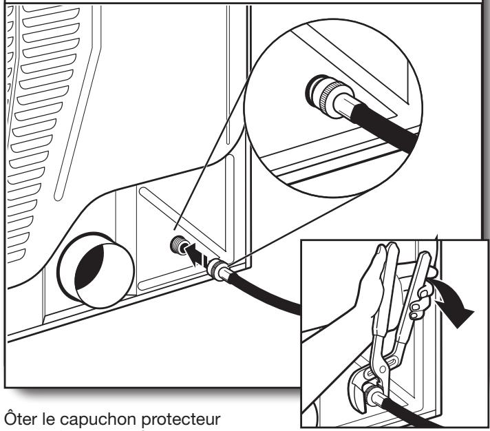 WHIRLPOOL WGD70HEBW - INSTALLATION GUIDE - Fixer le long tuyau à l'électrovanne de replissage de la sécheuse et serrer les raccords - 1