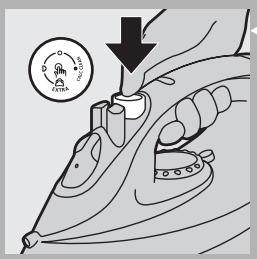 Diagram showing a hand operating a small iron with a magnified view indicating the angle of measurement.