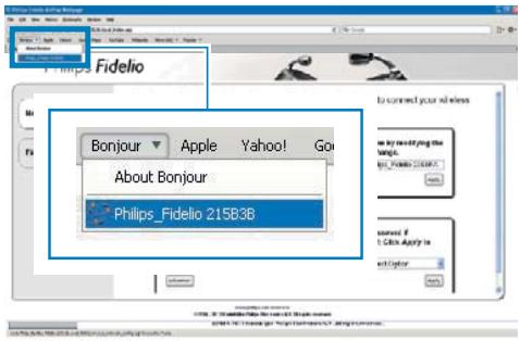 PHILIPS DS3880W - Sélectionnez « Philips_Fidelio XXX » de la liste déroulante Bonjour affichée sur la barre de signets. - 1