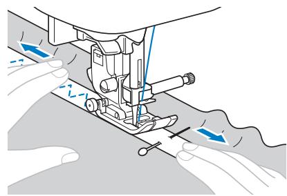 BROTHER F410 - Sew the elastic tape to the fabric while stretching the tape so that it is the same length as the fabric. - 1