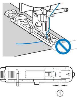 BROTHER F410 - Position the fabric with the front end of the buttonhole mark aligned with the red marks on the sides of the buttonhole foot, and then lower the presser foot lever. - 2