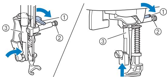 BROTHER F410 - Attach the quilting foot by positioning the pin of the quilting foot above the needle clamp screw and aligning the lower-left of the quilting foot and the presser bar. - 1