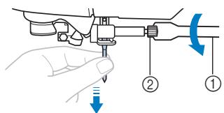 BROTHER F410 - Hold the needle with your left hand, and then use a screwdriver to turn the needle clamp screw toward you (counterclockwise) to remove the needle. - 1