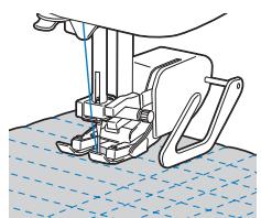 BROTHER F410 - Adjust the stem of the quilting guide so that the guide aligns with the seam that has already been sewn. - 1