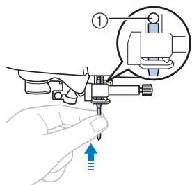 BROTHER F410 - With the flat side of the needle toward the rear of the machine, insert the needle until it touches the needle stopper. - 1