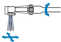 BROTHER F410 - Hold the needle with your left hand, and then use a screwdriver to turn the needle clamp screw toward you (counterclockwise) to remove the needle. - 2
