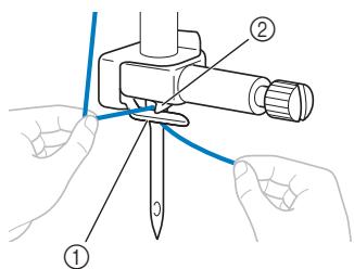 BROTHER F410 - Slide the thread behind the needle bar thread guide. - 1