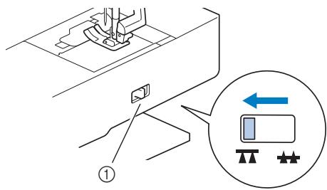 BROTHER F410 - Raise the presser foot lever, and then slide the feed dog position switch, located at the rear of the machine on the base, to (to the left as seen from the rear of the machine). - 1