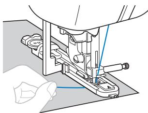 BROTHER F410 - Gently hold the end of the upper thread in your left hand, and then start sewing. - 1