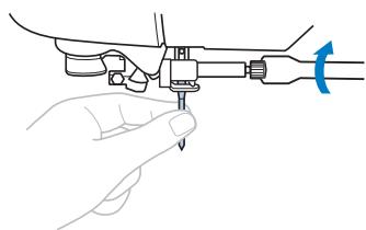 BROTHER F410 - While holding the needle with your left hand, use the screwdriver to tighten the needle clamp screw. - 1