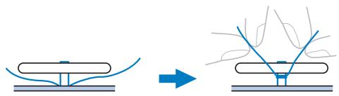 BROTHER F410 - After sewing is finished, cut the upper thread with plenty of excess, wind it around the thread between the button and the fabric, and then tie it to the upper thread at the beginning of the stitching. - 1