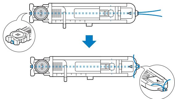 BROTHER FS100WT - Hook the gimp thread onto the part of buttonhole foot "A" shown in the illustration so that it fits into the grooves, and then loosely tie it. - 1