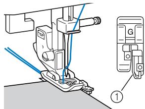 BROTHER FS100WT - Position the fabric with the edge of the fabric against the guide of the presser foot, and then lower the presser foot lever. - 1