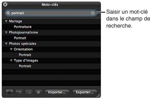 APPLE APERTURE 3.4 - Pour retrouver un mot-clé à l'aide de la palette de mots-clés - 2