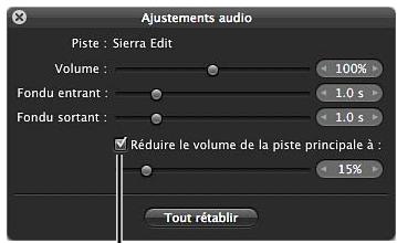 APPLE APERTURE 3.4 - Réglage du volume entre les pistes audio principale et secondaire - 3
