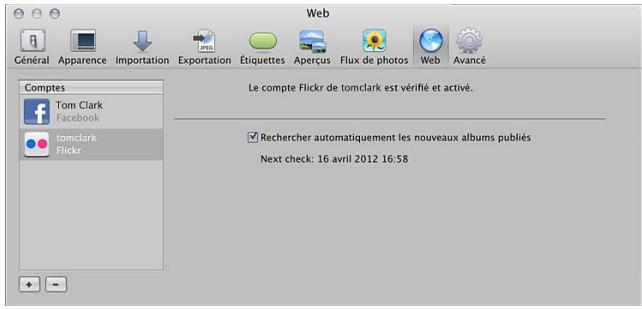 APPLE APERTURE 3.4 - Préférences de la sous-fenêtre web - 1