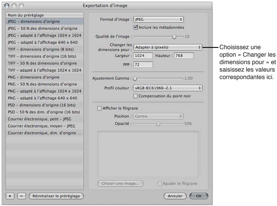 APPLE APERTURE 3.4 - Définition de la résolution des images à l'exportation - 2