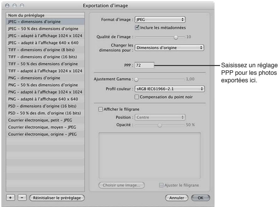 APPLE APERTURE 3.4 - Définition de la résolution des images à l'exportation - 1
