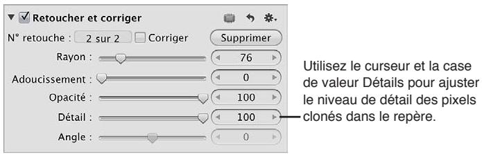 APPLE APERTURE 3.4 - Ajustement des détails à l'intérieur de la zone déliminée par les repères retoucher et corriger - 2