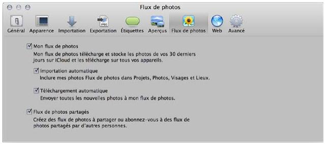 APPLE APERTURE 3.4 - Préférences flux de photos - 1