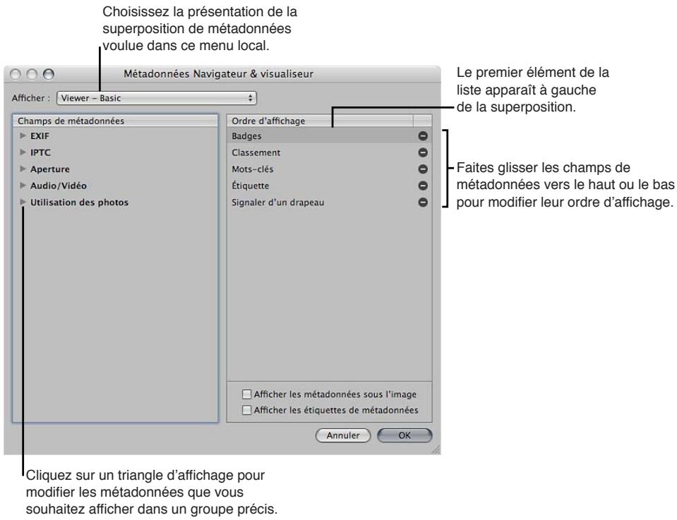 APPLE APERTURE 3.4 - Indication du type de métadonnées à afficher dans le visualiseur et le navigateur - 1