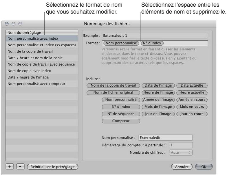 APPLE APERTURE 3.4 - Pour modifier un format de nom afin de supprimer les espaces - 1