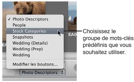 APPLE APERTURE 3.4 - Choix d'un groupe de mots-clés prédéfinis - 1