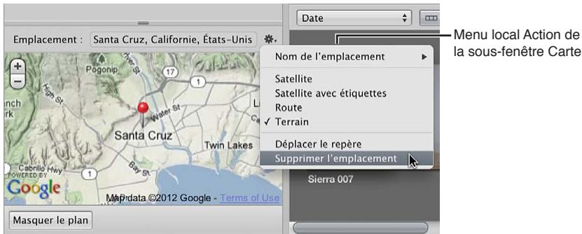 APPLE APERTURE 3.4 - Pour supprimer des informations d'emplacement d'une photo à l'aide de la sous-fenêtre carte de l'inspecteur d'informations - 2