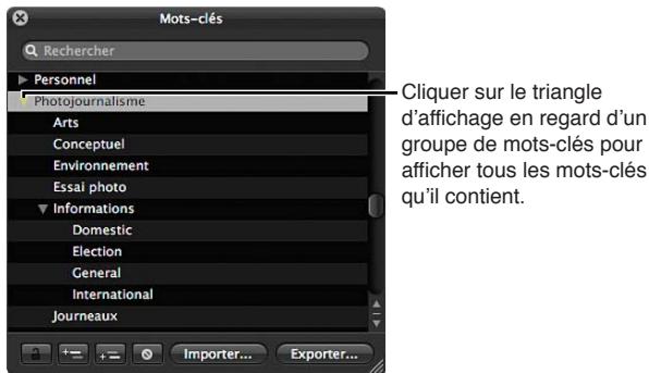 APPLE APERTURE 3.4 - Pour retrouver un mot-clé à l'aide de la palette de mots-clés - 1