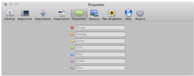 APPLE APERTURE 3.4 - Préférences de la sous-fenêtre étiquettes - 1