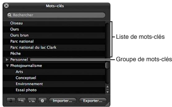 APPLE APERTURE 3.4 - Vue d'ensemble de la palette de mots-clés - 1