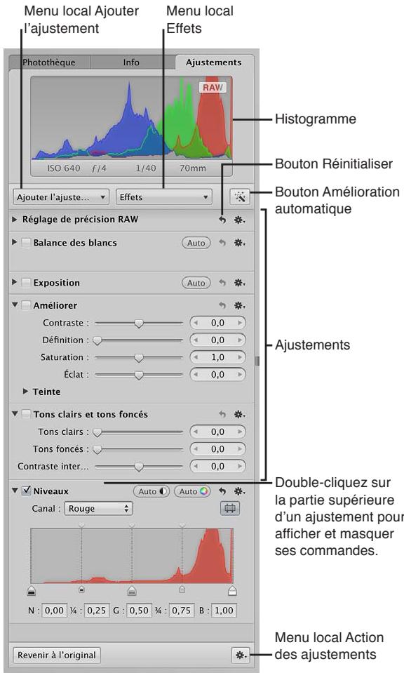 APPLE APERTURE 3.4 - Pour afficher l'inspecteur des ajustements - 1