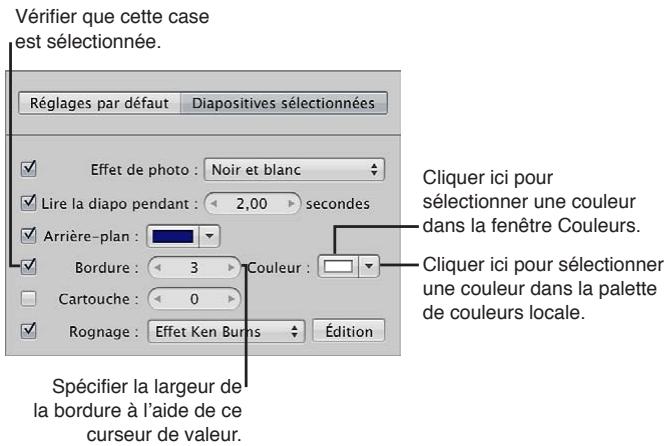 APPLE APERTURE 3.4 - Pour ajouter des cordures à la diapositive ou au groupe de diapositives sélectionnées - 1
