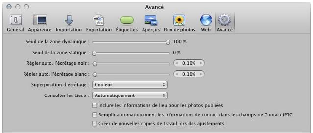 APPLE APERTURE 3.4 - Préférences de la sous-fenêtre avancé - 1