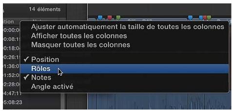 APPLE FINAL CUT PRO X - Affichage d'une liste d'éléments dans l'index de la timeline - 3