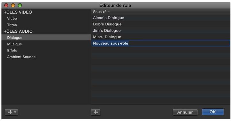 APPLE FINAL CUT PRO X - Création de sous-rôles - 2