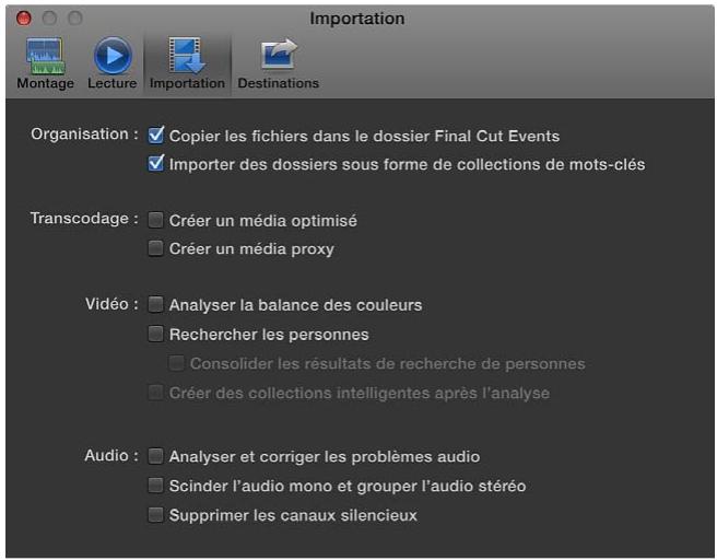 APPLE FINAL CUT PRO X - Préférences d'importation - 1