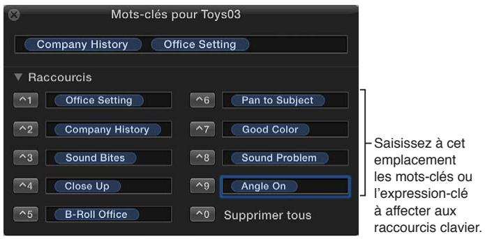 APPLE FINAL CUT PRO X - Ajout de mots-clés à l'aide de raccourcis clavier - 2