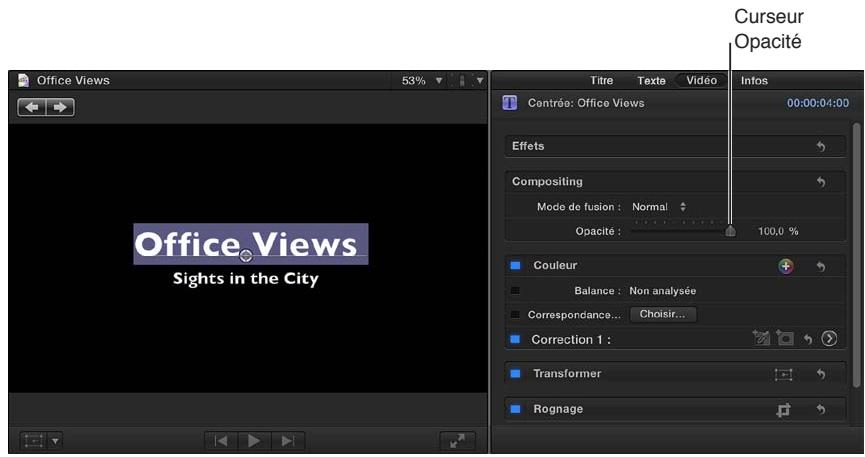 APPLE FINAL CUT PRO X - Adaptation de l'opacité d'un titre - 1
