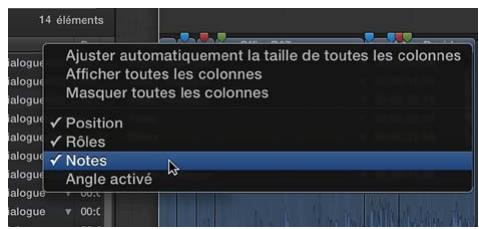 APPLE FINAL CUT PRO X - Ajout ou modification de notes de plan dans l'index de la timeline - 3