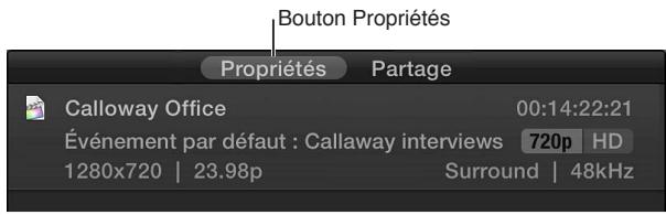 APPLE FINAL CUT PRO X - Changement de l'événement par défaut et modification des propriétés d'un projet - 2