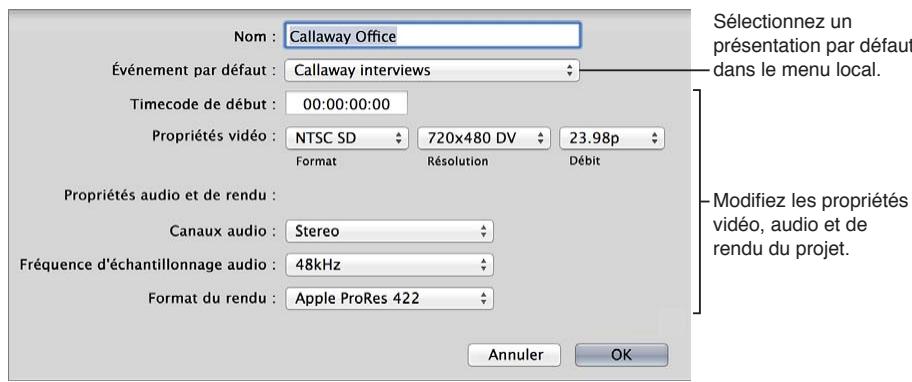 APPLE FINAL CUT PRO X - Changement de l'événement par défaut et modification des propriétés d'un projet - 4