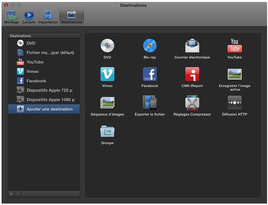 APPLE FINAL CUT PRO X - Préférences de destinations - 1