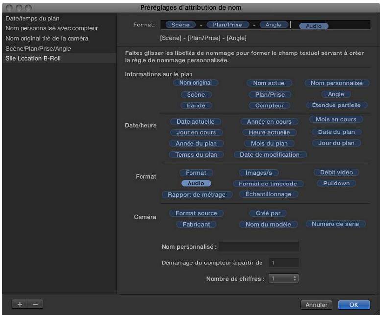 APPLE FINAL CUT PRO X - Modification d'un préréglage d'attribution de nom existant - 1