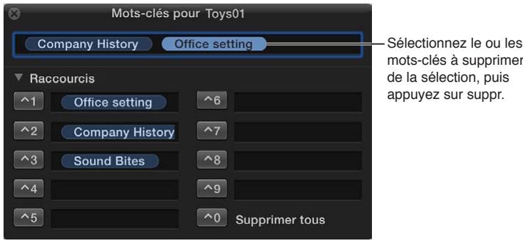 APPLE FINAL CUT PRO X - Suppression d'un sous-ensemble de mots-clés d'un plan - 1